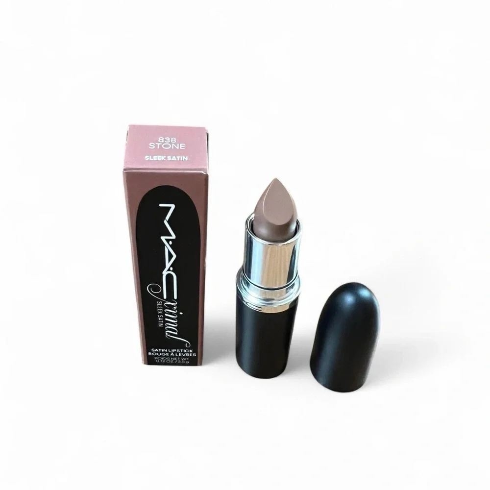 New MAC Macximal Sleek Satin lipstick in Stone 838 nude taupe brown 3.5g full sz - Picture 2 of 7